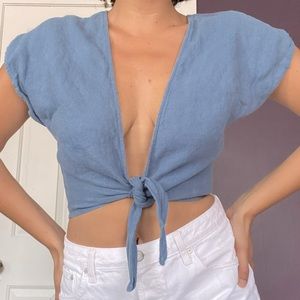 Whimsy + Row Valentina Blue Linen Top